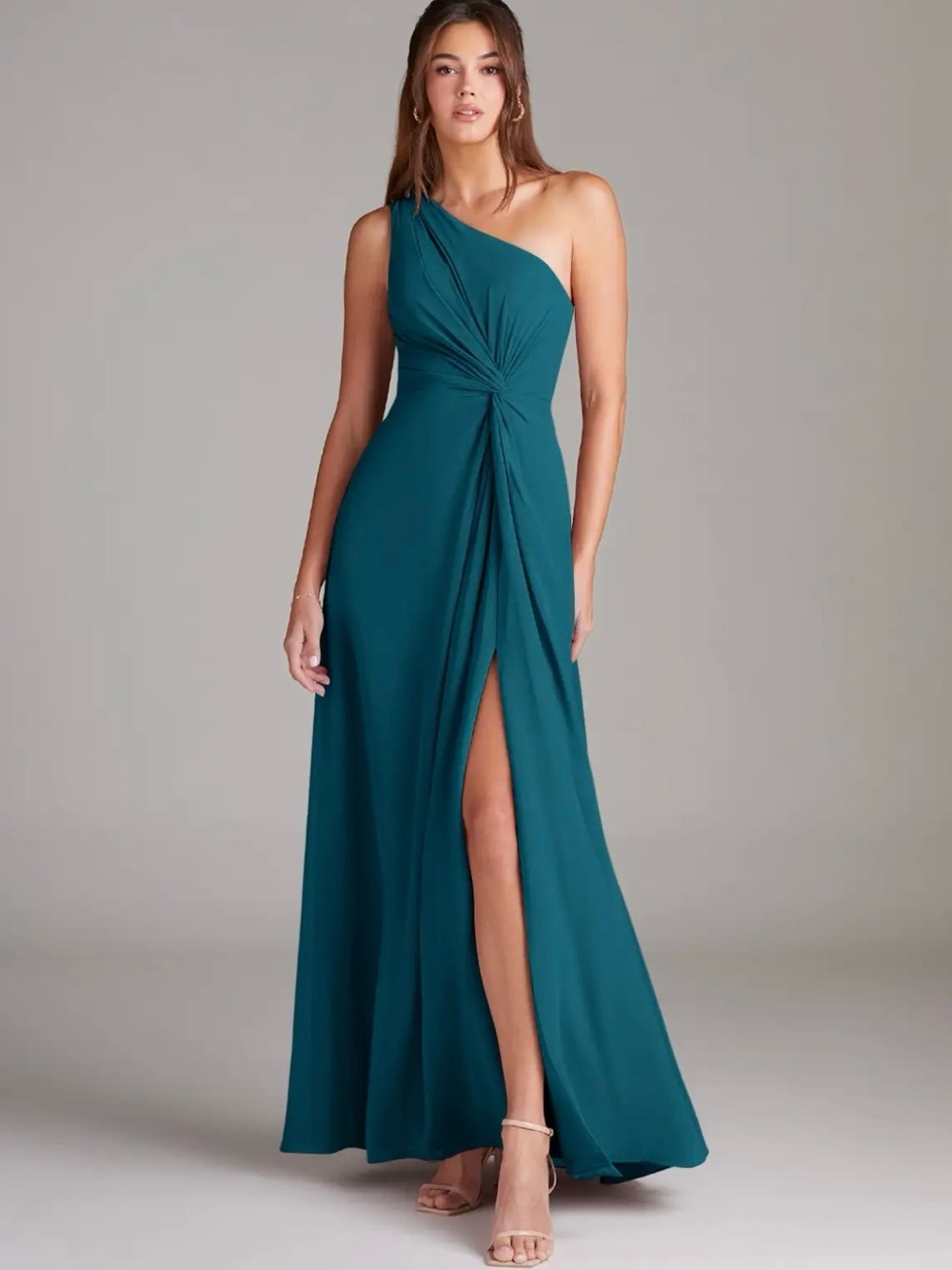 NWT Azazie teal one-shoulder formal dress size 4 - Picture 4 of 5